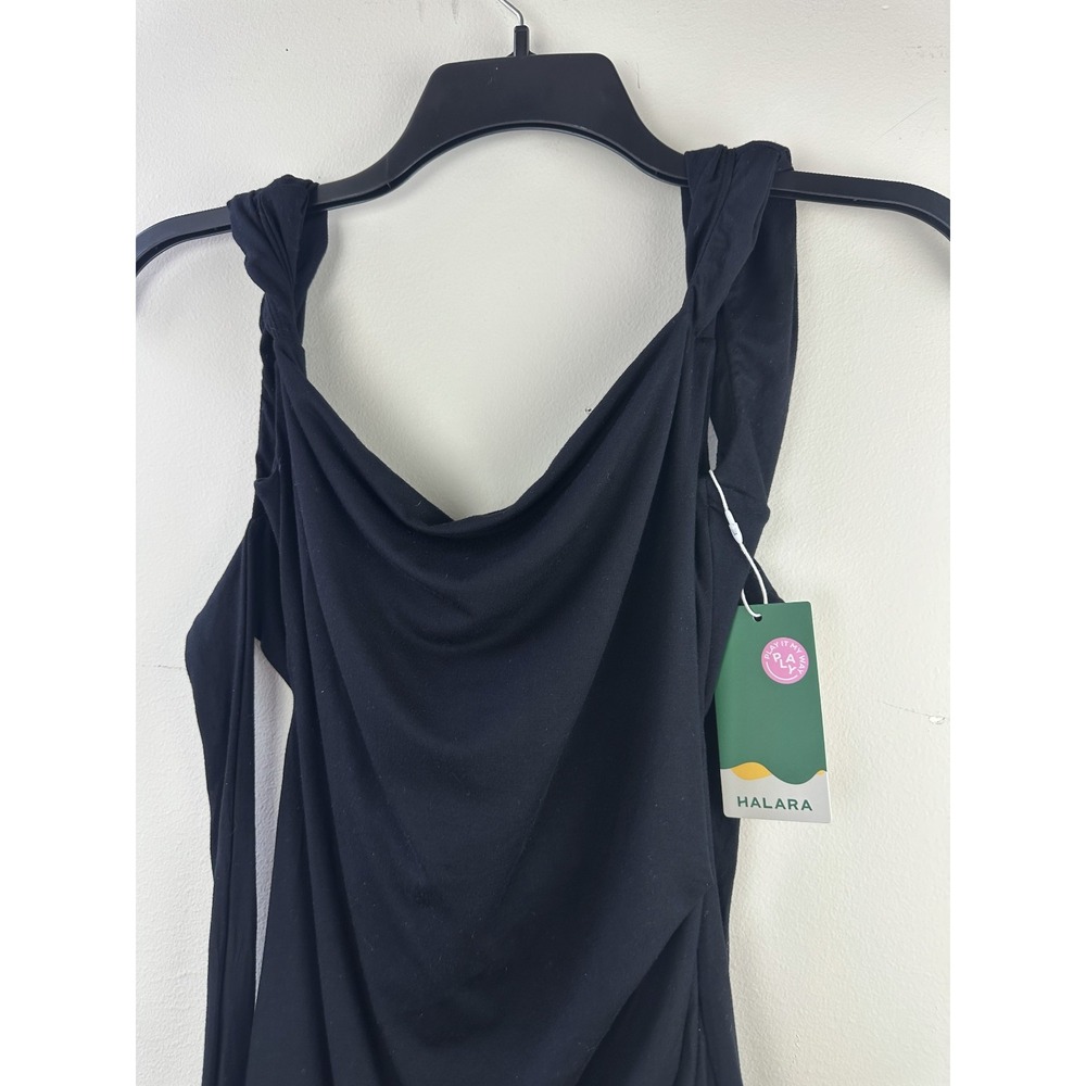 NWT Halara Ruched Tie Back Hem Bodycon Mini Casual Dress Black Small Stretch - Picture 4 of 14